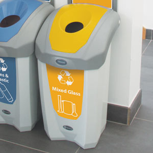 Nexus 8G Mixed Glass Recycling Bin with lab friendly customized graphics