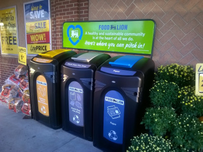 Personalized Nexus 64G Recycling Containers outside Food Lion