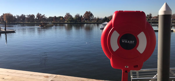 Glasdon Guardian™ Life Ring Cabinet mounted by the waterfront at District Wharf, Washington