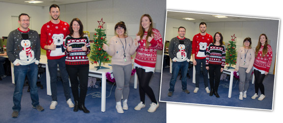 Glasdon employees in Christmas sweaters
