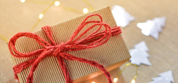 Card and String Gift Wrapped Christmas Present
