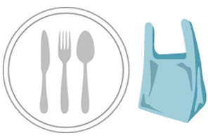 Plastic cutlery and plastic bag graphics