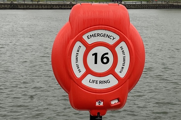 Guardian 24 Life Ring Cabinet with an emergency message