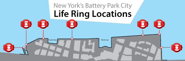 Map of Guardian Life Ring Cabinet locations at Battery Park City
