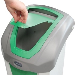Hand opening the Nexus 8G Food Waste Recycling Bin with green flip lid