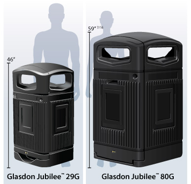 size comparison of Glasdon Jubilee™ Trash Can range