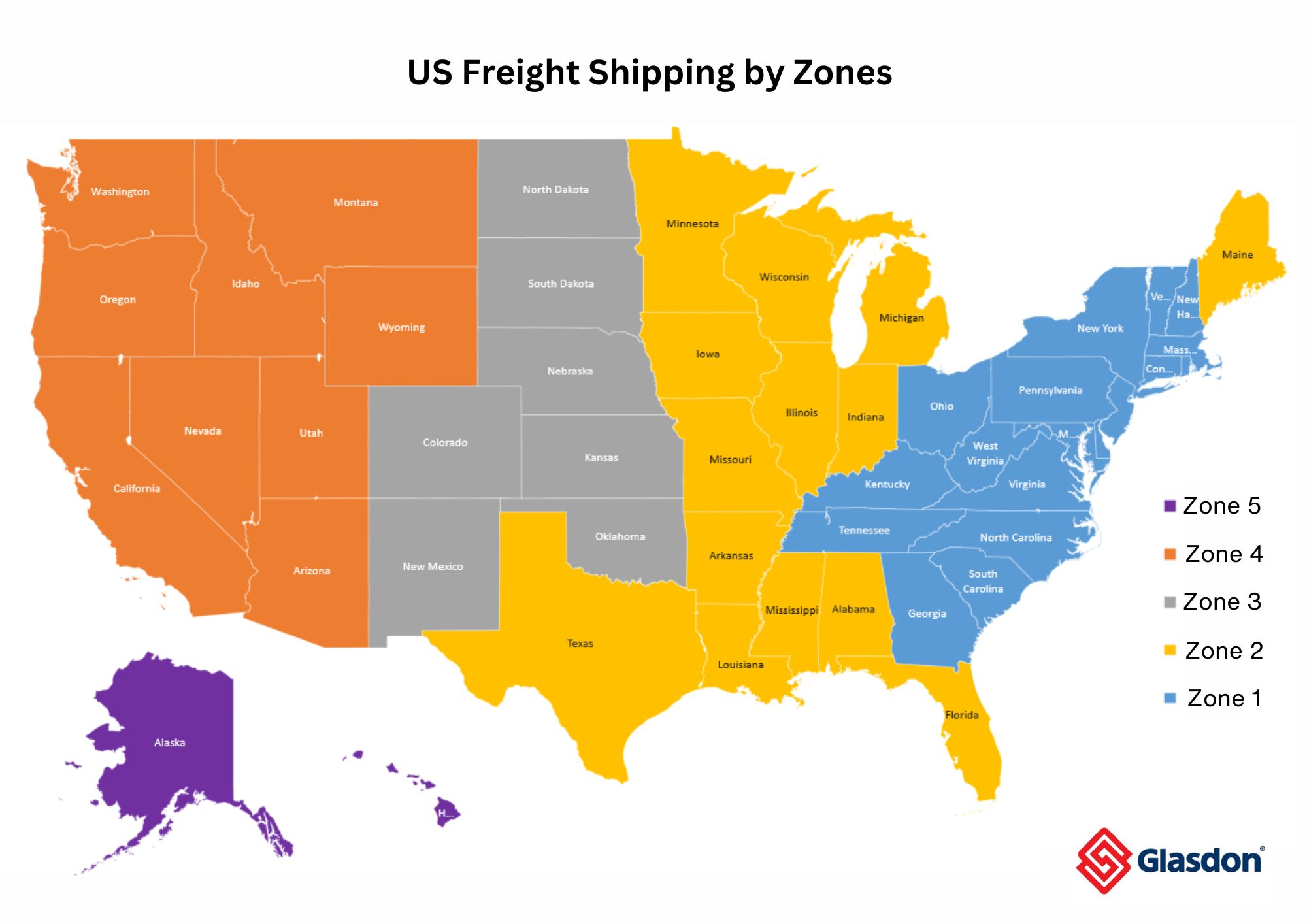 US freight shipping map by zones