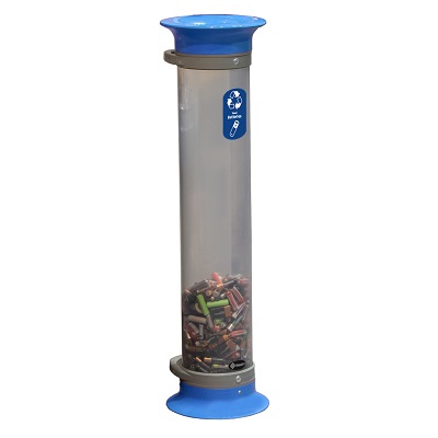 C-Thru™ 15Q Battery Recycling Tube with Express Shipping With Funnel Aperture & Recycling Decal - 4 Colors