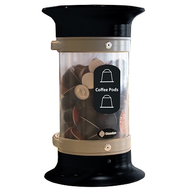 C-Thru™ 5Q Coffee Pod Collection Bin with Express Shipping With Funnel Aperture & Recycling Decal - Black