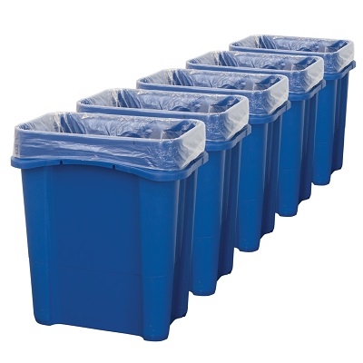 Pack of 5 Eco Nexus® 16G Open Top Bins with Express Shipping - Gray/Blue 5 x 16-Gallon Receptacles With Trash or Recycling Decal Packs