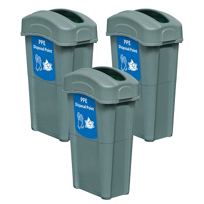 Pack of 3 Eco Nexus® 23G PPE Waste Bins with Express Shipping 3 x 23-Gallon PPE Receptacles with Lids & Decals