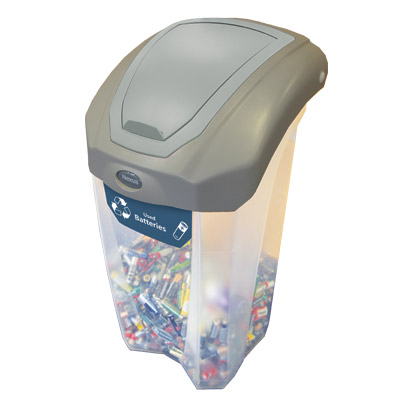 C-Thru Nexus® 8G Battery Recycling Bin with Express Shipping Small 8-Gallon Battery Bin with Decal & Flip Lid Included