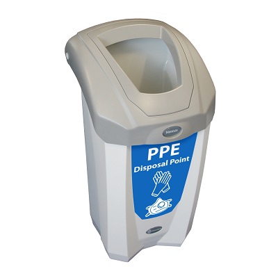 Nexus® 8G PPE Waste Collection Bin with Express Shipping Small 8-Gallon PPE Bin with Blue Decal & Open Aperture