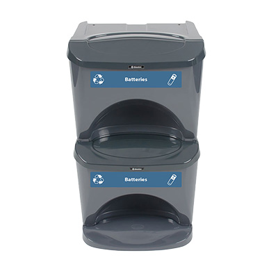 Nexus® Stack 16G Battery Recycling Bin with Express Shipping - Blue Battery Decal Set Stackable 16G Battery Bin with Blue Battery Recycling Decals
