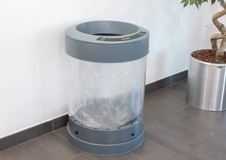 C-Thru™ 36G Transparent trash can for landfill waste inside hospital waiting area