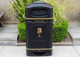 Glasdon Jubilee™ 29G External Trash Can in workplace courtyard