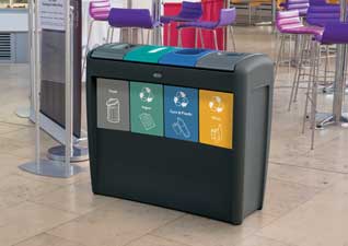 Nexus® Transform Quad Recycling Station in cafeteria