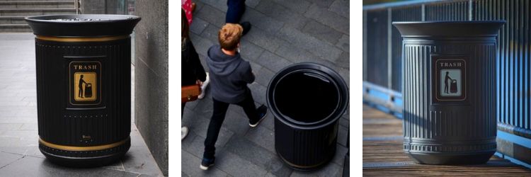 trio picture montage of Canyon trash can