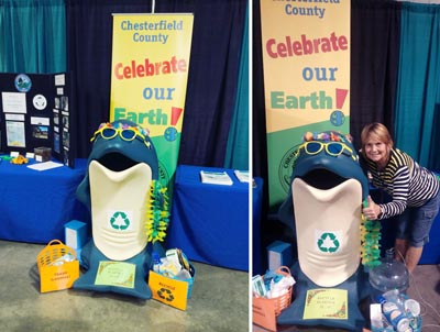 Splash novelty trash can at environmental fair