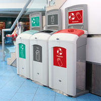 Three lots of Nexus 26G recycling bins in shopping mall