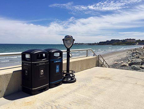 Jubilee trash container and recycling bin side-by-side