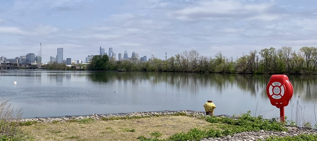 Image of Red Guardian Life Ring Cabinet at side of lake