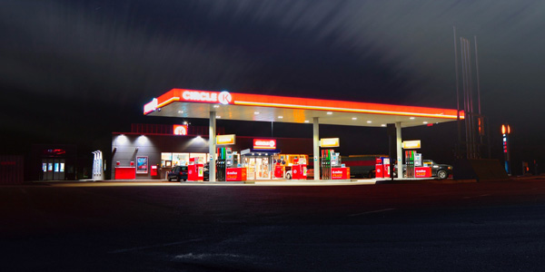 Circle K petrol forecourt from a distance