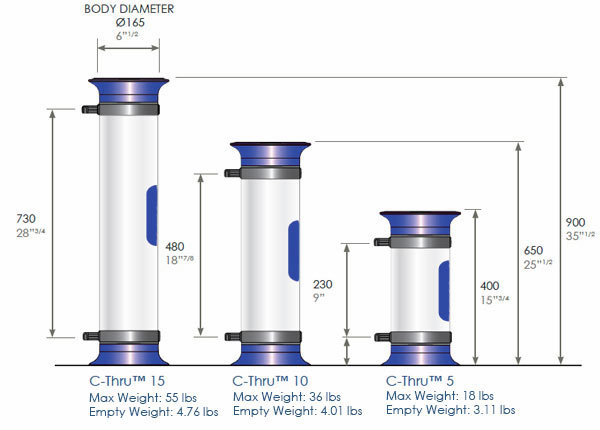 C-Thru 5Q, 10Q and 15Q Battery Recycling Bin image showing their dimensions