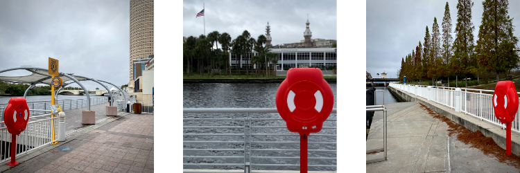 montage of Guardian™ life ring cabinets at City of Tampa waterfront