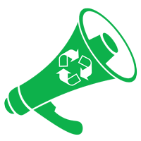 megaphone graphic with recycling symbol
