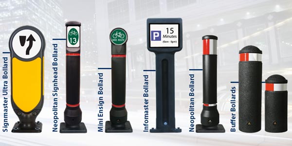 Glasdon Range of Bollards side-by-side