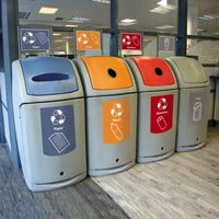 Nexus 36G bins sited side-by-side as a recycling station