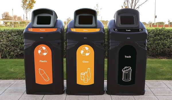 Three Nexus City 64G Recycling bins - Plastic, Glass & Trash