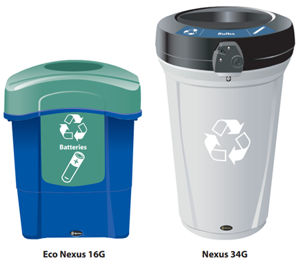 SBS Waste Battery recycling stream alongside a bulb waste stream