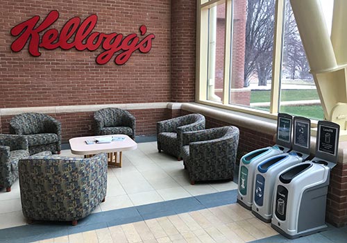 Nexus 13G Recycling Bins sited in the lobby at Kellogg