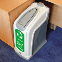 Grey food recycling bin with green stickers
