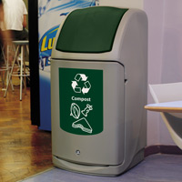 Food recycling bin with green stickers