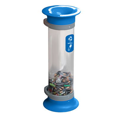 C-Thru™ 10Q Battery Recycling Tube with Express Shipping With Funnel Aperture & Recycling Decal - 4 Colors