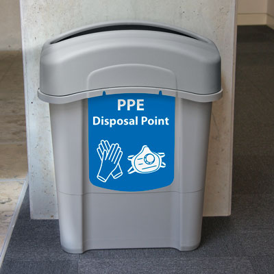 White, Blue Stickers 35 60 or 85 L Foot-Operated Waste Bins to Collect Used PPE 3 Sizes BigFoot PPE Pedal Bin 35 Litre Model with Lid Graphic Hands-Free PPE Bins 
