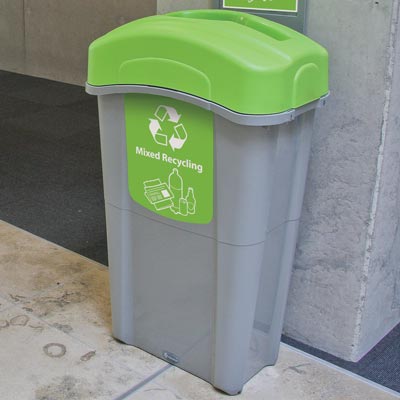 Eco Nexus&reg; 23G Mixed Recyclables Recycling Container with lime green lid and graphics