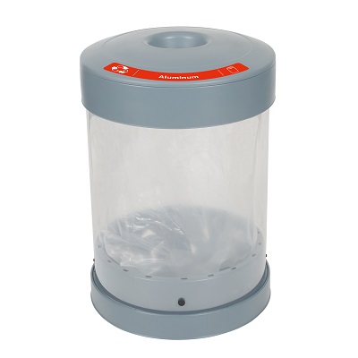 C-Thru™ 36G Aluminum Can Recycling Bin with Free Express Shipping 36-Gallon Transparent Recycling Bin with Red Decal & Gray Lid