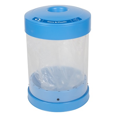 C-Thru™ 36G Can & Plastic Recycling Bin with Free Express Shipping 36-Gallon Transparent Recycling Bin with Blue Decal & Lid
