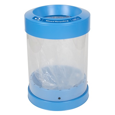 C-Thru™ 36G Mixed Recycling Bin with Express Shipping 36-Gallon Transparent Recycling Bin with Blue Decal & Lid