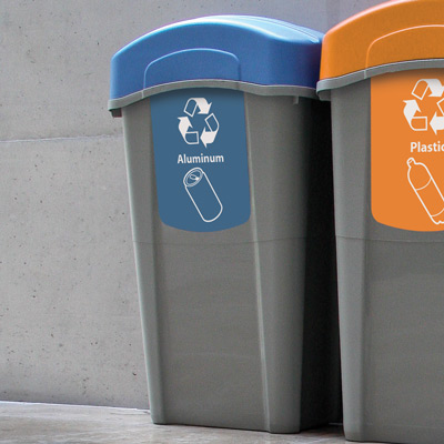 Eco Nexus&reg; 23G Can Recycling Container with blue lid and graphics