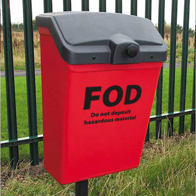 FOD Bin 7G in red and post mounted
