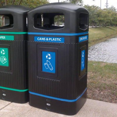 Glasdon Jubilee&trade; 29G Can & Plastic Recycling Bin with blue graphics