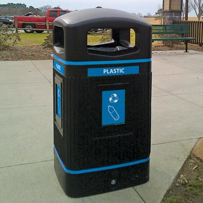 Glasdon Jubilee&trade; 29G Plastic Bottle Recycling Bin with blue graphics