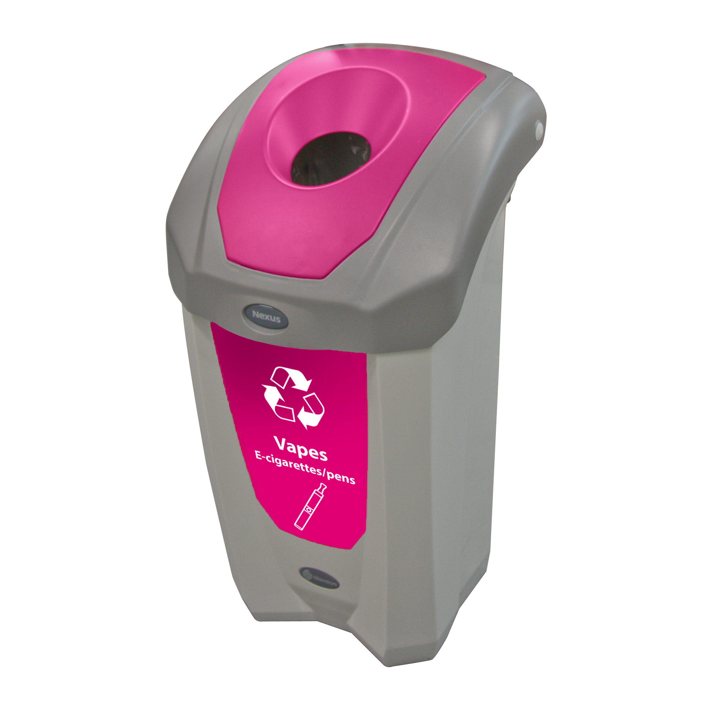 Nexus® 8G Vape Recycling Bin with Express Shipping Gray Body with Magenta Cans & Bottle Aperture & Vape Sticker
