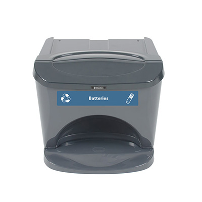 Nexus® Stack 8G Battery Recycling Bin with Free Express Shipping - Blue Battery Decal Set Stackable 8G Battery Bin with Blue Battery Recycling Decals