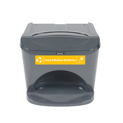 Nexus® Stack 8G Battery Recycling Bin with Express Shipping - Variety Decal Set Stackable 8G Battery Bin with Variety Battery Recycling Decals